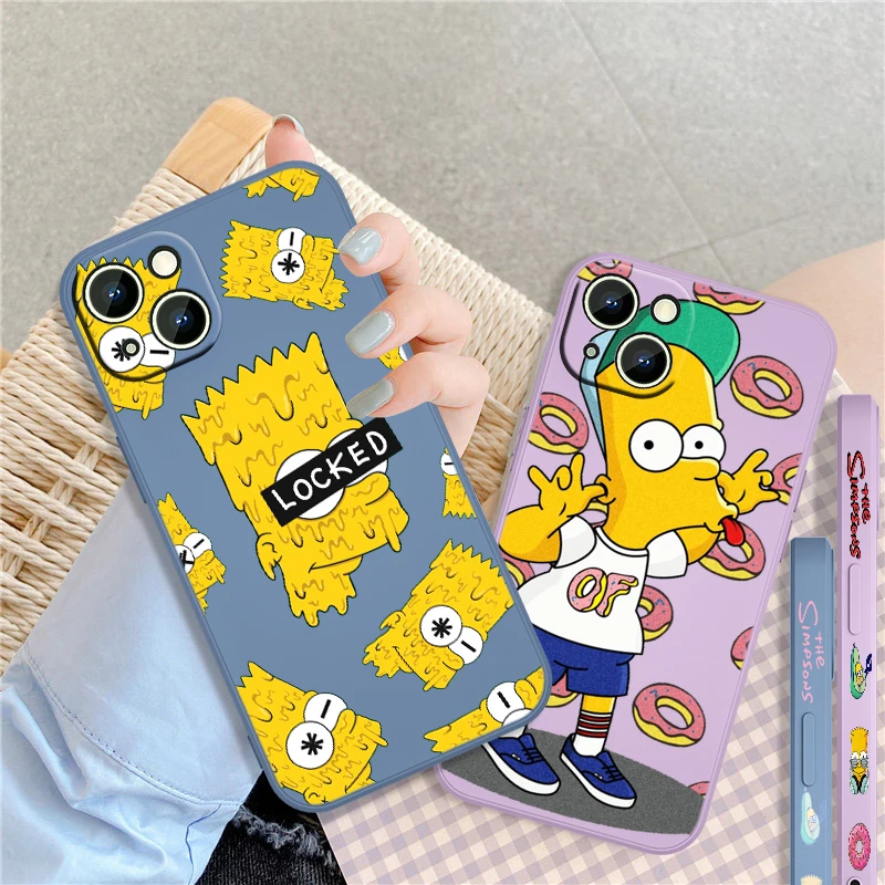 

The Simpsons Disney Boy For Apple iPhone 13 12 Mini 11 XS Pro Max X XR 8 7 6 Plus SE 2020 Phone Case Liquid Left Rope Soft