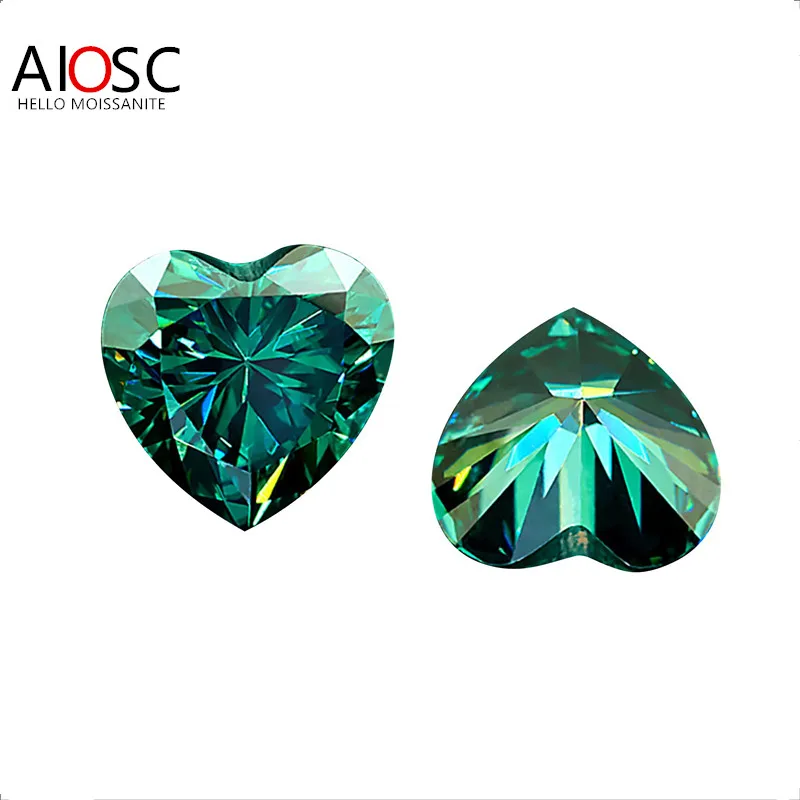 

AIOSCLoose Gemstones Moissanite Stone Green Color Heart Cut for Diamond Ring with GRA Certificate Precious Gems Jewelry Material