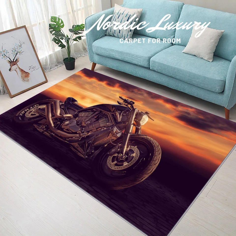 

3D Motorcycle Bike Pattern Carpet Living Room Decor Home Coffee Table Area Rug Bedroom Boy Room Floor Soft Anti-Slip Bedside Mat
