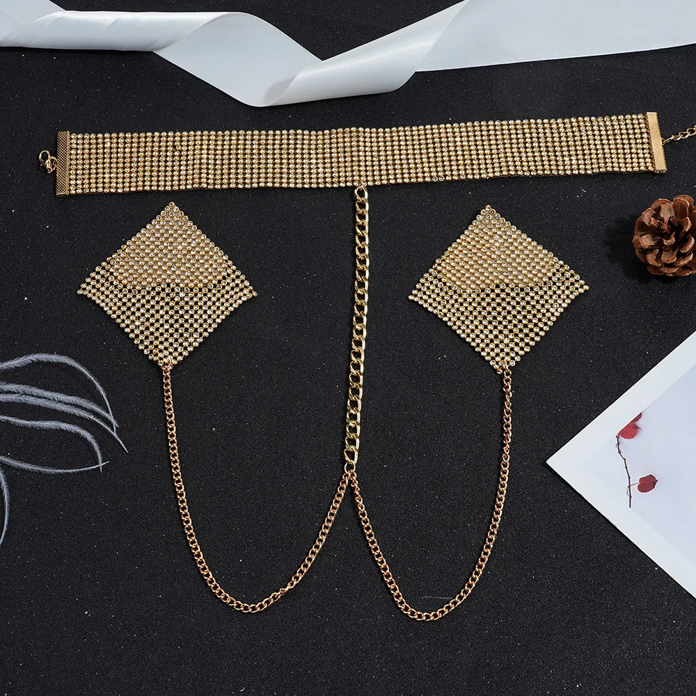 Женская пикантная цепочка для тела ювелирные изделия золотого цвета стразы