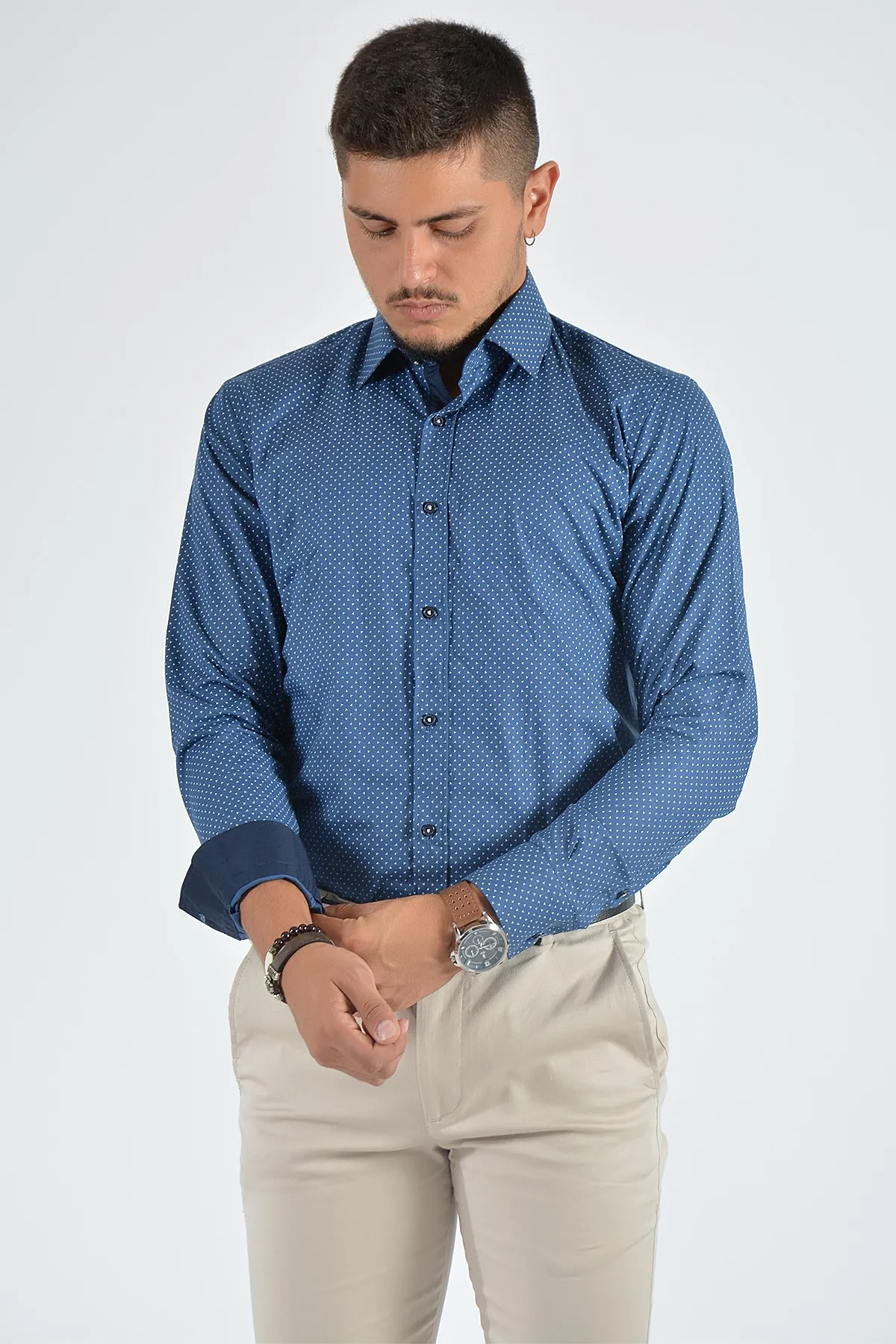 Therapy Men Male Print Long-Sleeve Shirt 20Y-4300432-01 Navy Blue