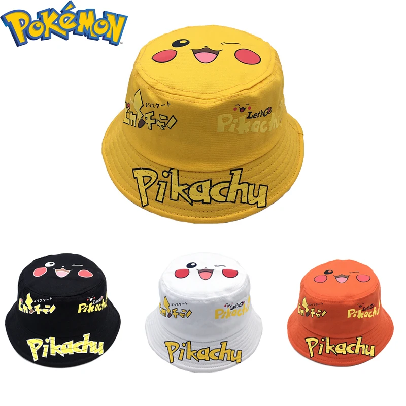 

Pokemon Anime Figure Pikachu Cosplay Cotton Print Fisherman Hat Basin Hat Cartoon Sun Hat 2-8 Years Old Children's Birthday Gift