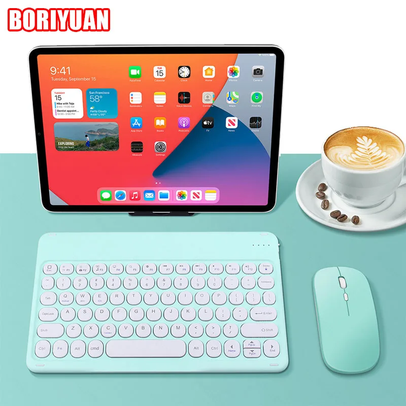 

Клавиатура для iPad с мышью, Беспроводная Bluetooth клавиатура Teclado для планшетного телефона, Bluetooth совместимая клавиатура для iPad