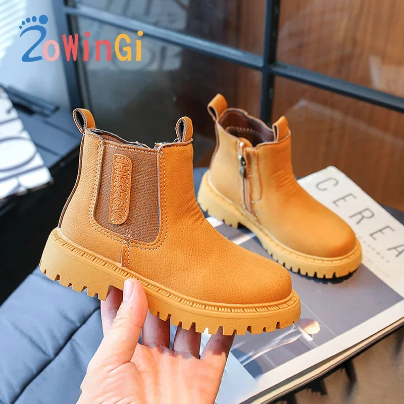 

Size 26-37 Girls Leather Boots Lovely Girls Casual Shoes ZIP Close Children's Shoe for Girl Casual Footwear botas para niños