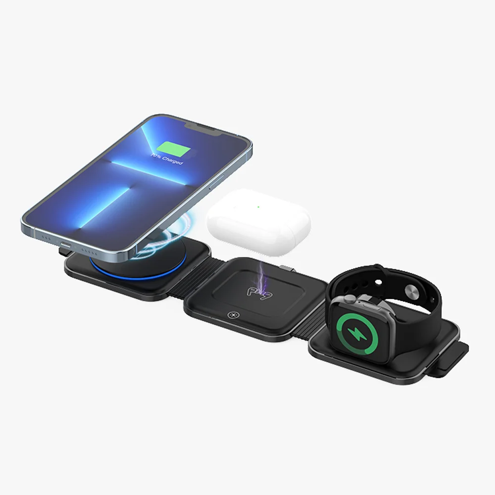 

3 in 1 Magnetic Wireless Chargers Station 15W Qi Fast Wireless Charger Pad Foldable For iPhone 14 13 12 11 8 Apple Watch Airpods