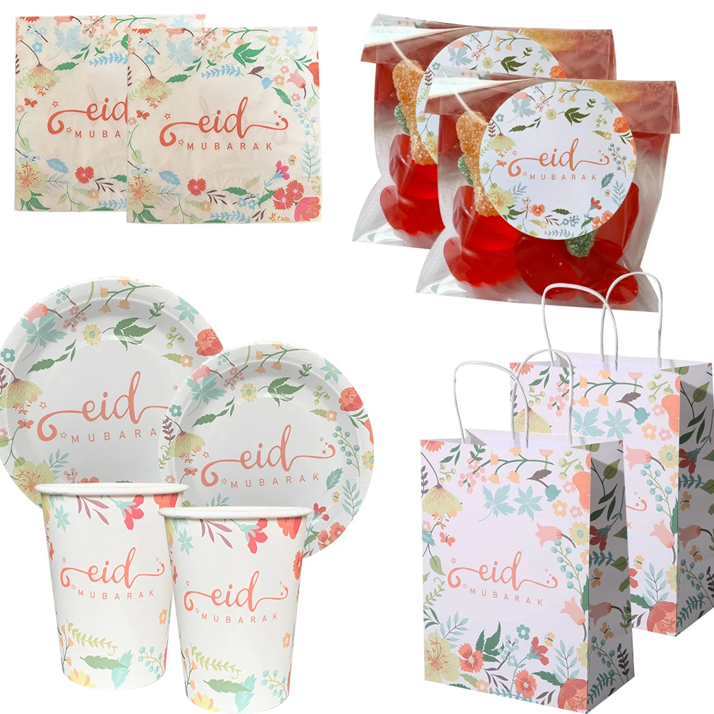 

Новинка 2023, Eid Mubarak, одноразовые столовые приборы, цветочный венок, искусственные баннеры для Рамадана, кареем, предметы интерьера