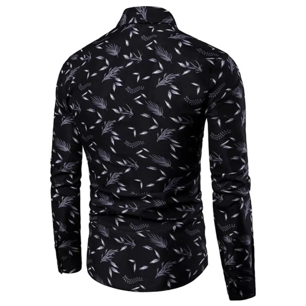 

Print Buttons Shirt Casual Slim Turn Down Collar Long Sleeve Women Leaf Plus Size Shirt