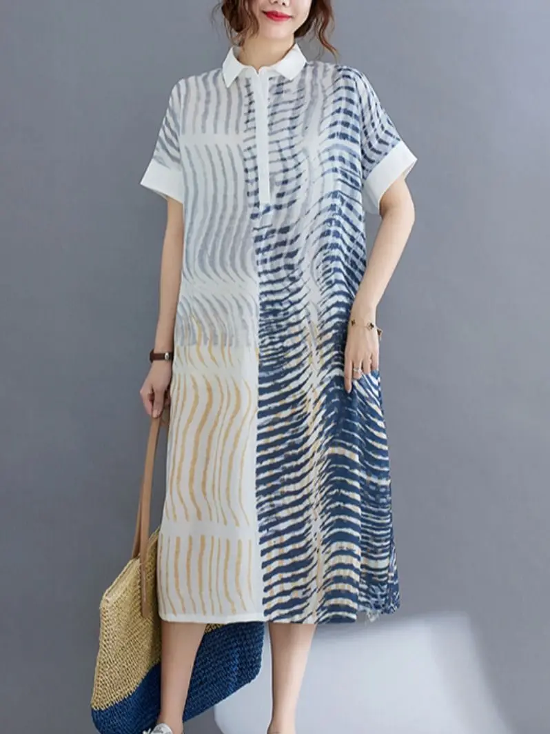 

Женское платье-рубашка средней длины, Повседневное платье свободного кроя с коротким рукавом, с запахом, лето 2023