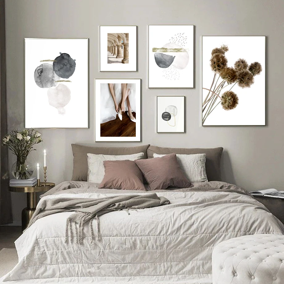 

Abstract Color Block Dried Flower Pillar Wall Art Canvas Painting Nordic Posters And Prints Wall Pictures For Living Room Decor