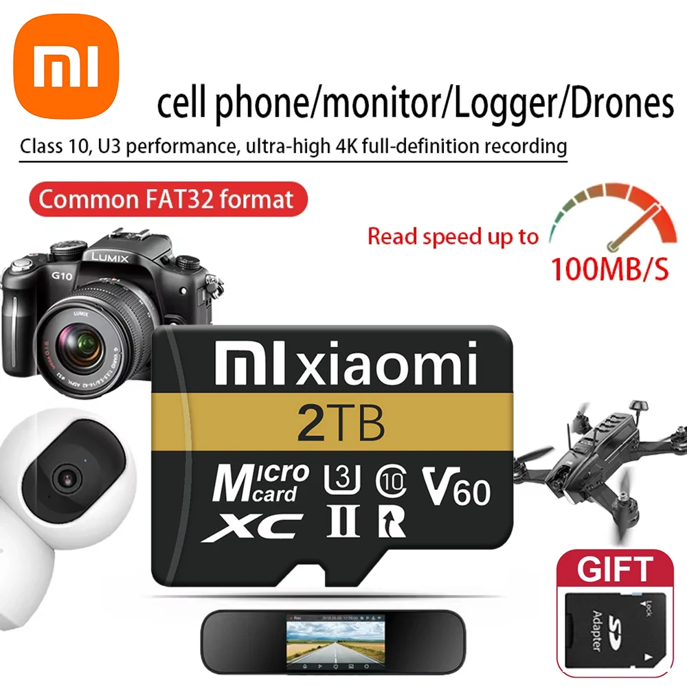 Карта памяти Xiaomi 2TB 1TB 512 ГБ 128 Micro TF/SD-карта класса 10 высокоскоростная карта