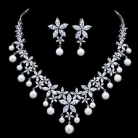 amc luxury star pearl pendant necklace and earring set bridal zircon wedding accessories party dinner jewelry set gift for women