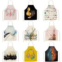 cartoon apron musical note pattern kitchen aprons for woman man dinner party cooking cotton linen bibs cleaning tools