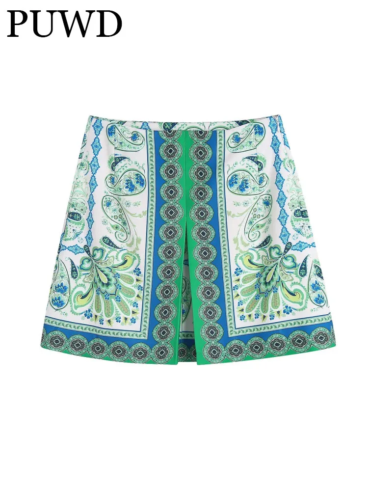 

PUWD Women Flower Printing Novel Girl Elegant Sweet Beauty Street Style Comfortable And Loose Leisure 2022 Summer Female Skirt