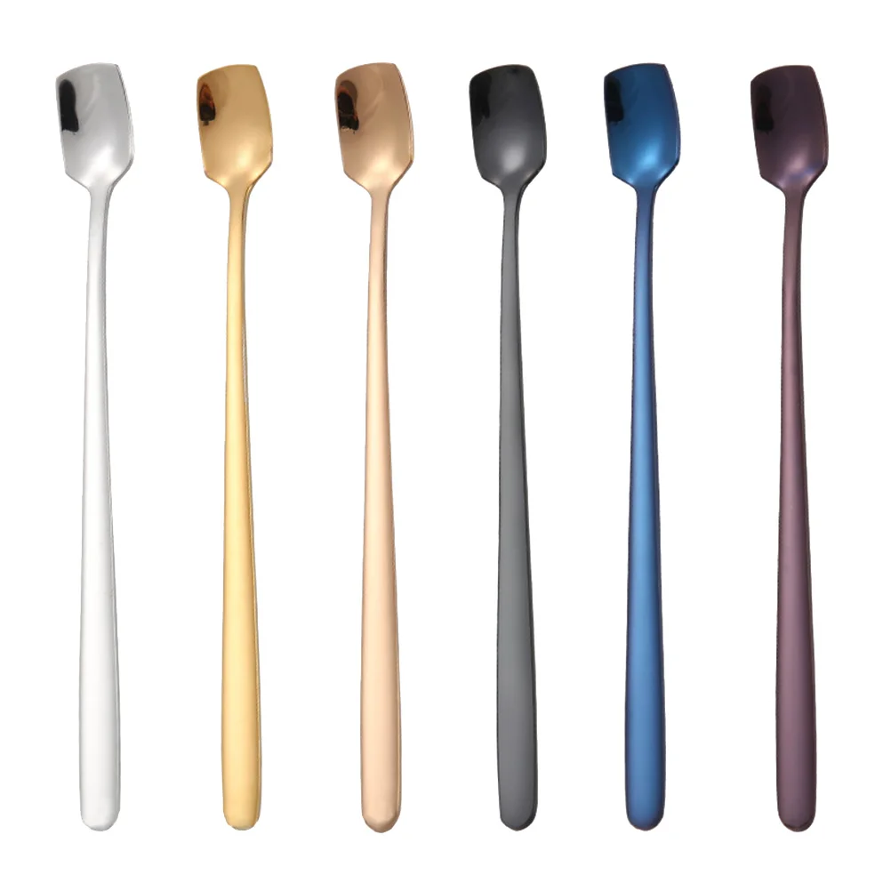 

6 шт., ложка из нержавеющей стали с квадратной головкой и длинной ручкой