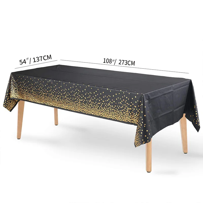 

Disposable Tablecloth For Party Wedding Happy Birthday Decor Fashion Gold Polka PE Plastic Tablecloth Black 137*274cm