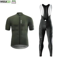 wosawe mens short sleeve cycling jerseys zipper pocket green bib shorts suit summer
