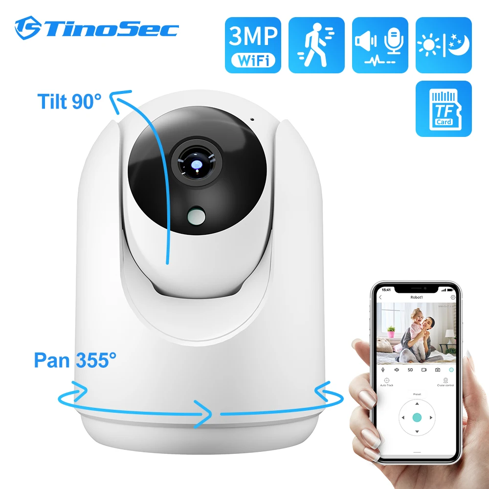 

TinoSec IP Camera Wireless WiFi Baby Monitor 3MP Indoor CCTV Security Tracking Audio Video Surveillance Camera Work with Alexa