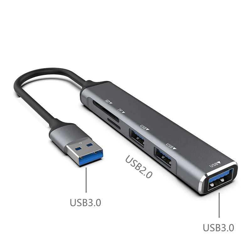 USB-концентратор 3.0 USB-A разветвитель 5-портовый USB3.0 со считывателем карт TF/SD |