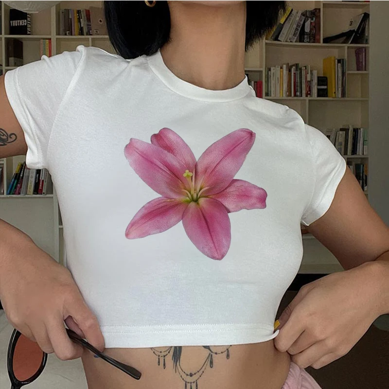 Женский Короткий Топ С Цветочным Принтом Уличная Одежда Детская Футболка