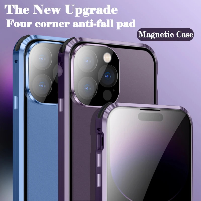 Anti Peep Magnetic Case For iPhone 14Pro 13Pro 12 11 Pro Max Privacy Screen Glass Cover Metal Bumper Camera Lens Protector Case