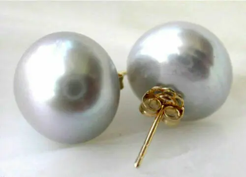 

Genuine 9-10mm Natural Gray Pearl 14kp Gold Plated Stud Earrings