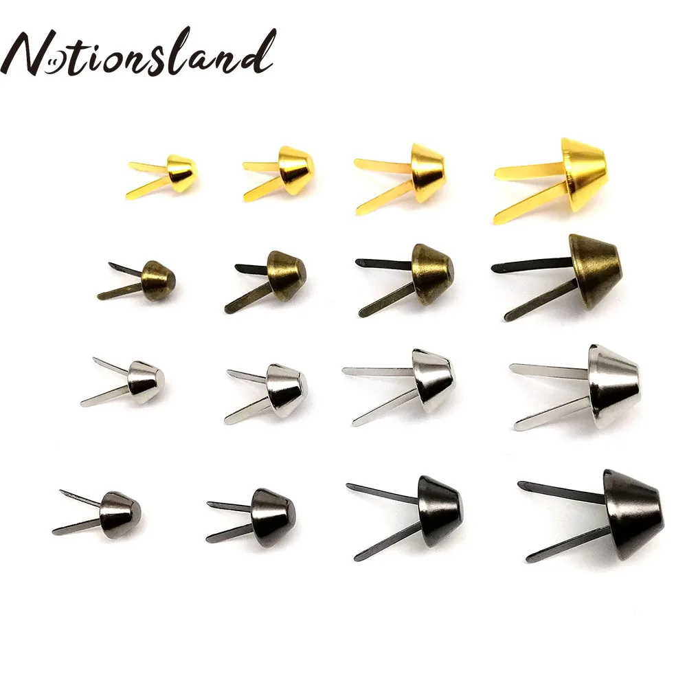 

100pcs 4 Colors Metal Spike Cone Bottom Stud Rivets 10/12/15mm Purse Handbag Feet Nailhead Flat Brad Studs for Leather Craft