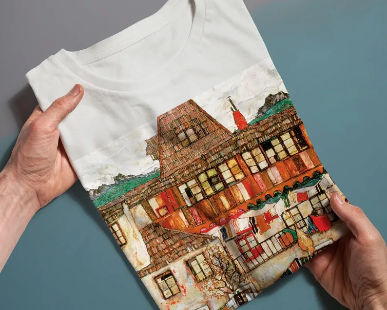 Дом с сушкой белья картина Egon Schiele футболка унисекс художественная новый стиль