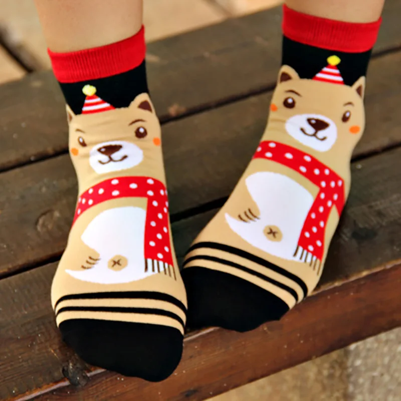 1PC Women Soft Winter Socks Christmas Warm Cotton Sock Cute Santa Claus Deer Snowman Shape Holiday Party Accessories 2023 - купить по
