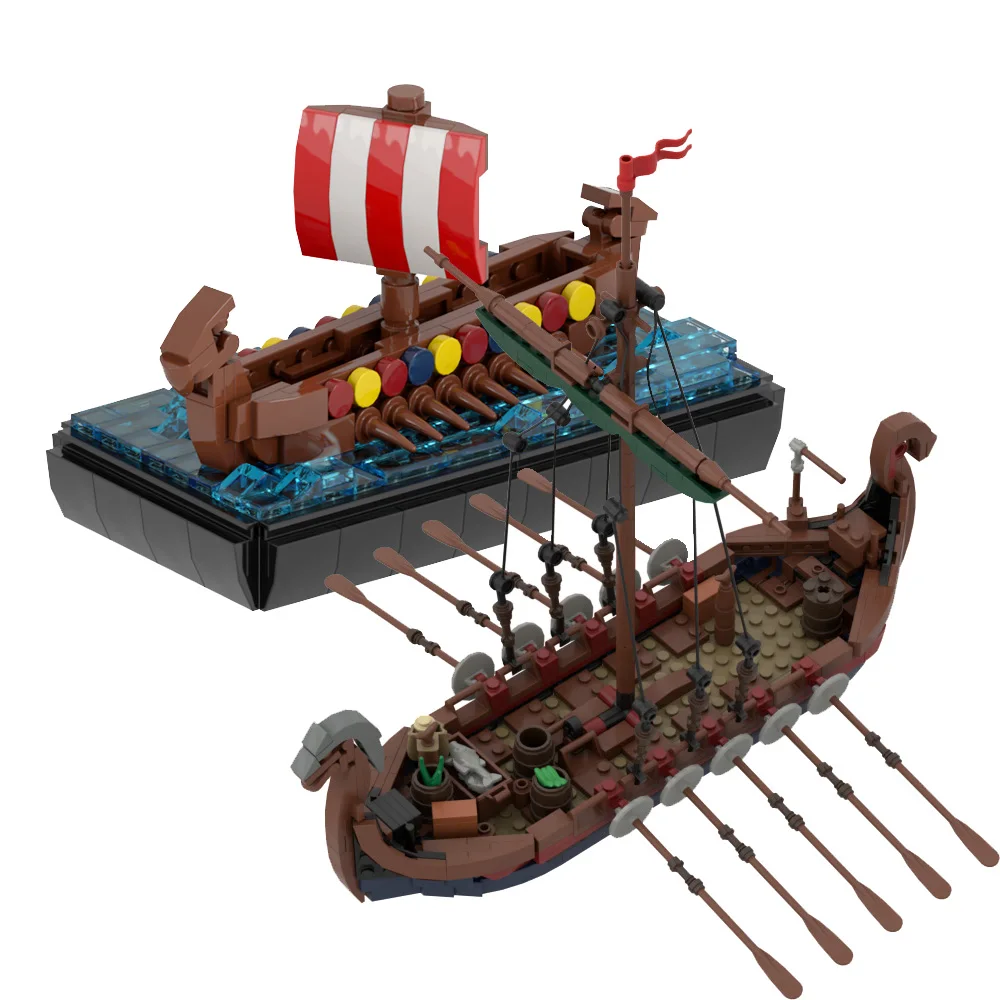 

MOC Viking Longship Medieval Military Wars Pirate Building Blocks Set Sodiers Figuresed Dragon Ship Boat Sailboat Toy kids Gift
