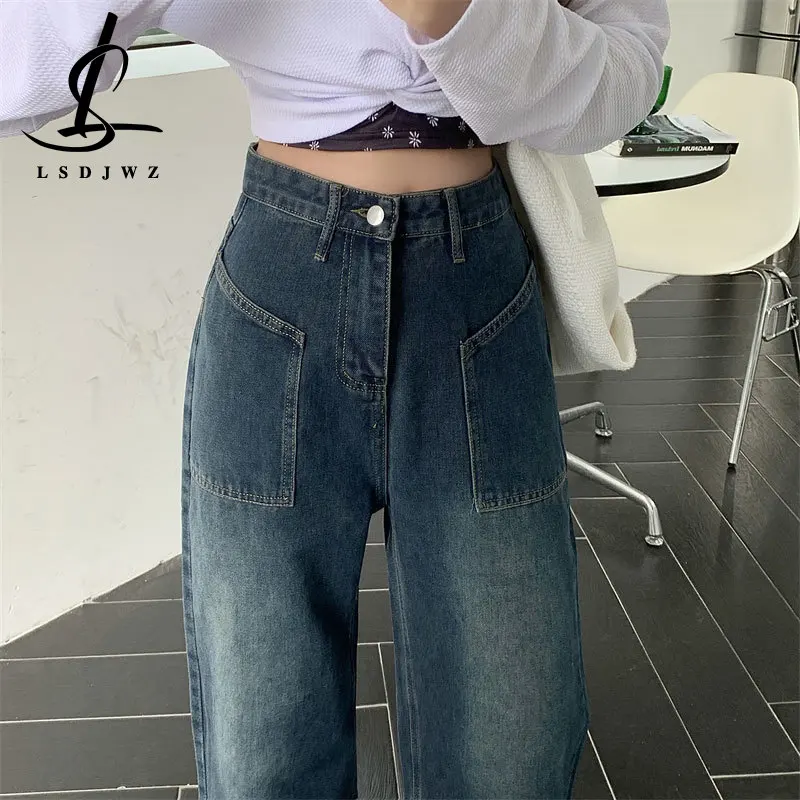 Blue Jeans Woman High Waist Streetwear Denim Straight Leg Jeans Women 2022 Female Clothing Y2k Korean Fashion Women's Pants