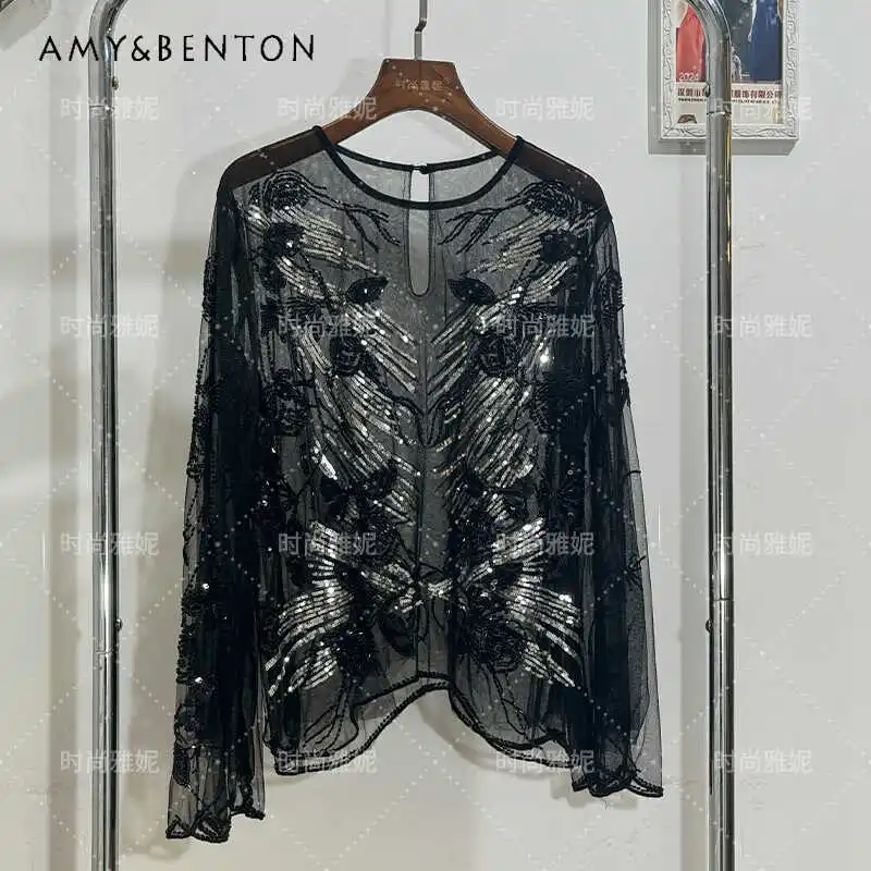 Новые модные европейские и американские тонкие прозрачные кружевные футболки с