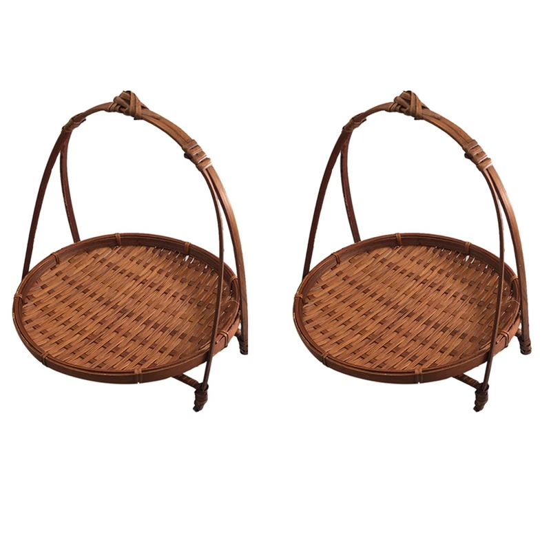 

2X Bamboo Weaving Baskets Dish Handmade Home Decoration Storage Fruit Bread Food For Kitchen Organizer Promotion