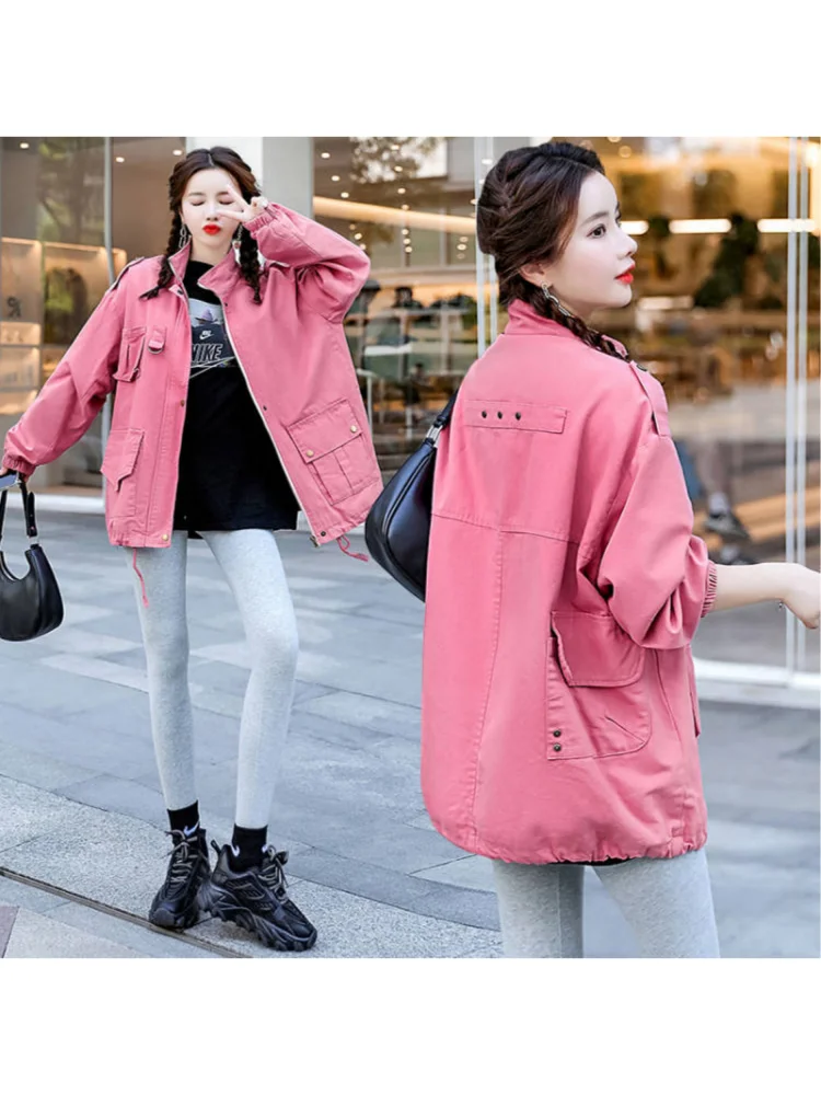 

Новая свободная джинсовая куртка с несколькими карманами яркая Женская рабочая одежда Повседневная куртка модная зимняя одежда на молнии