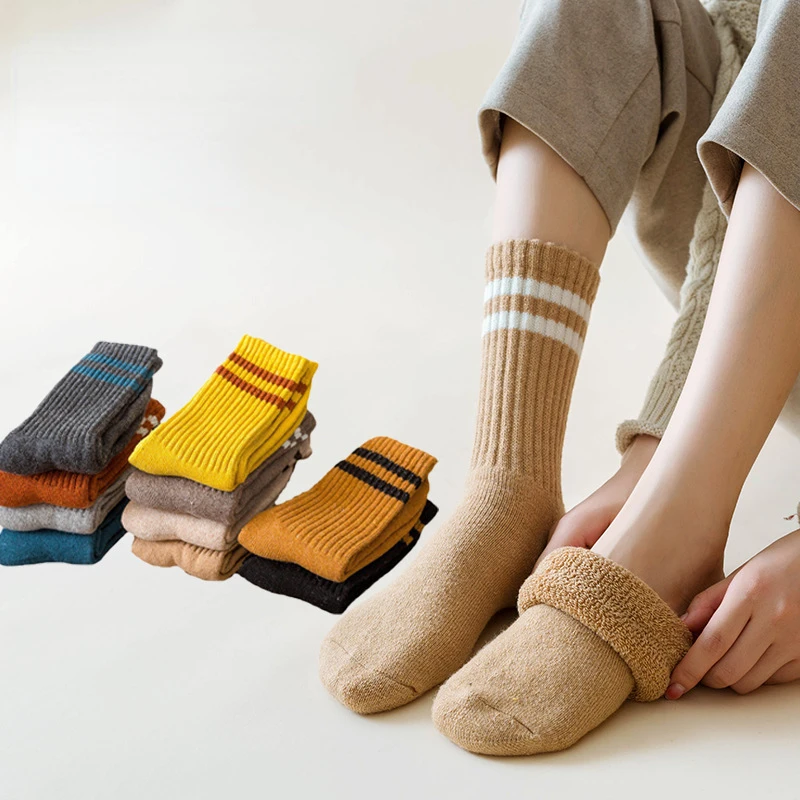 

2023 autumn and winter new socks women's mid-thigh socks bar bar high like tendons thickened warm rabbit wool socks couple socks