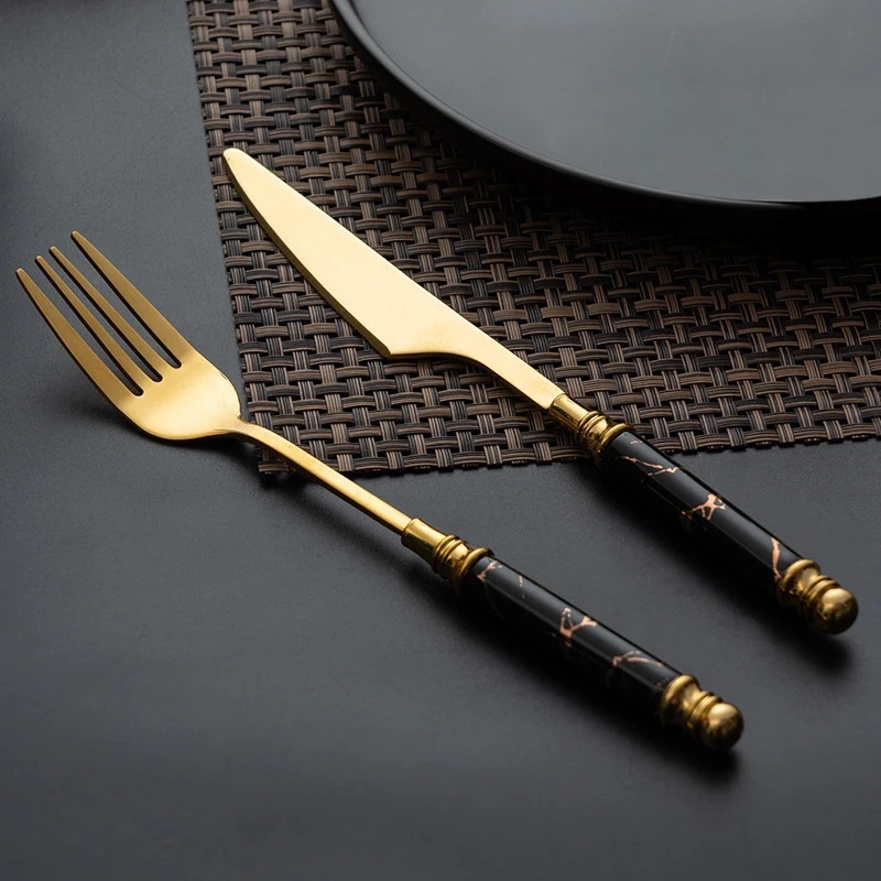 Stainless Steel Golden Cutlery Set Dinner Steak Knife Fork Dessert Spoon imitation Ceramic Handle Flatware Tableware | Дом и сад