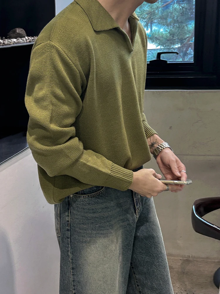 Корейский стиль уличные мужские свитера с v-образным вырезом однотонный