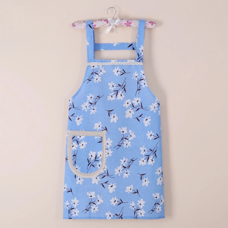 

Shred Flower Kitchen Apron with Pocket Adjustable Waist Tie Cotton Linen Bib