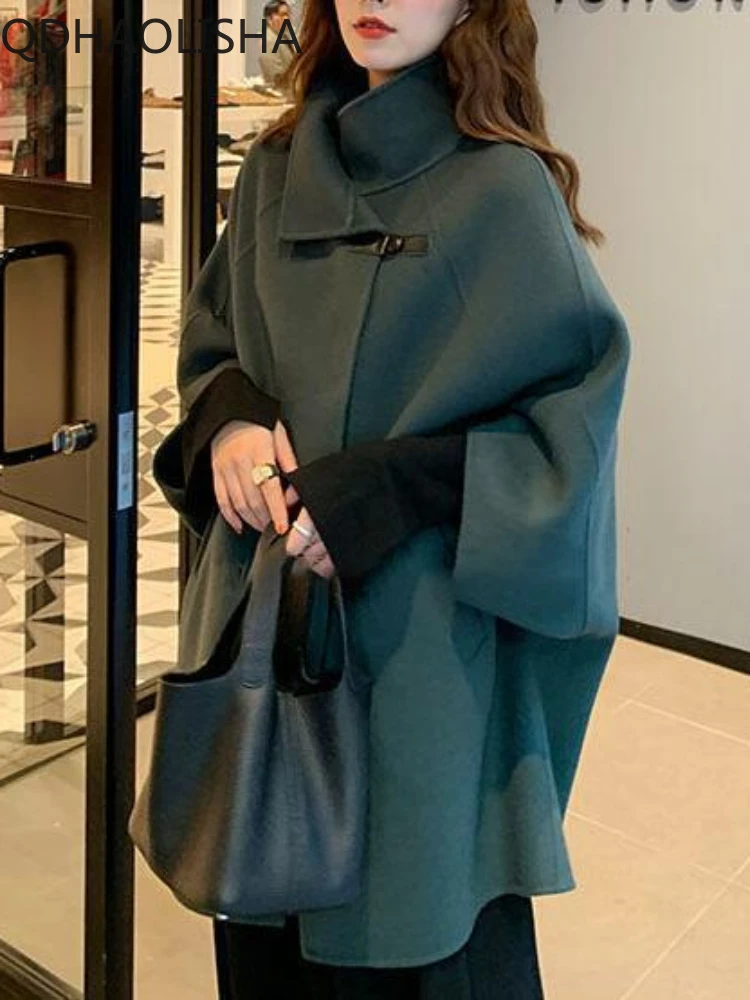 

Пальто женское свободного покроя, теплая верхняя одежда в Корейском стиле, модная винтажная накидка, плотный однотонный топ средней длины, зима-осень