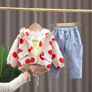 2022 Spring Baby Boys Clothing Formal Infant Full Cartoon Printe Jacket Shirt Jeans 2Pcs/Sets Kids Cotton Children Leisure Suits