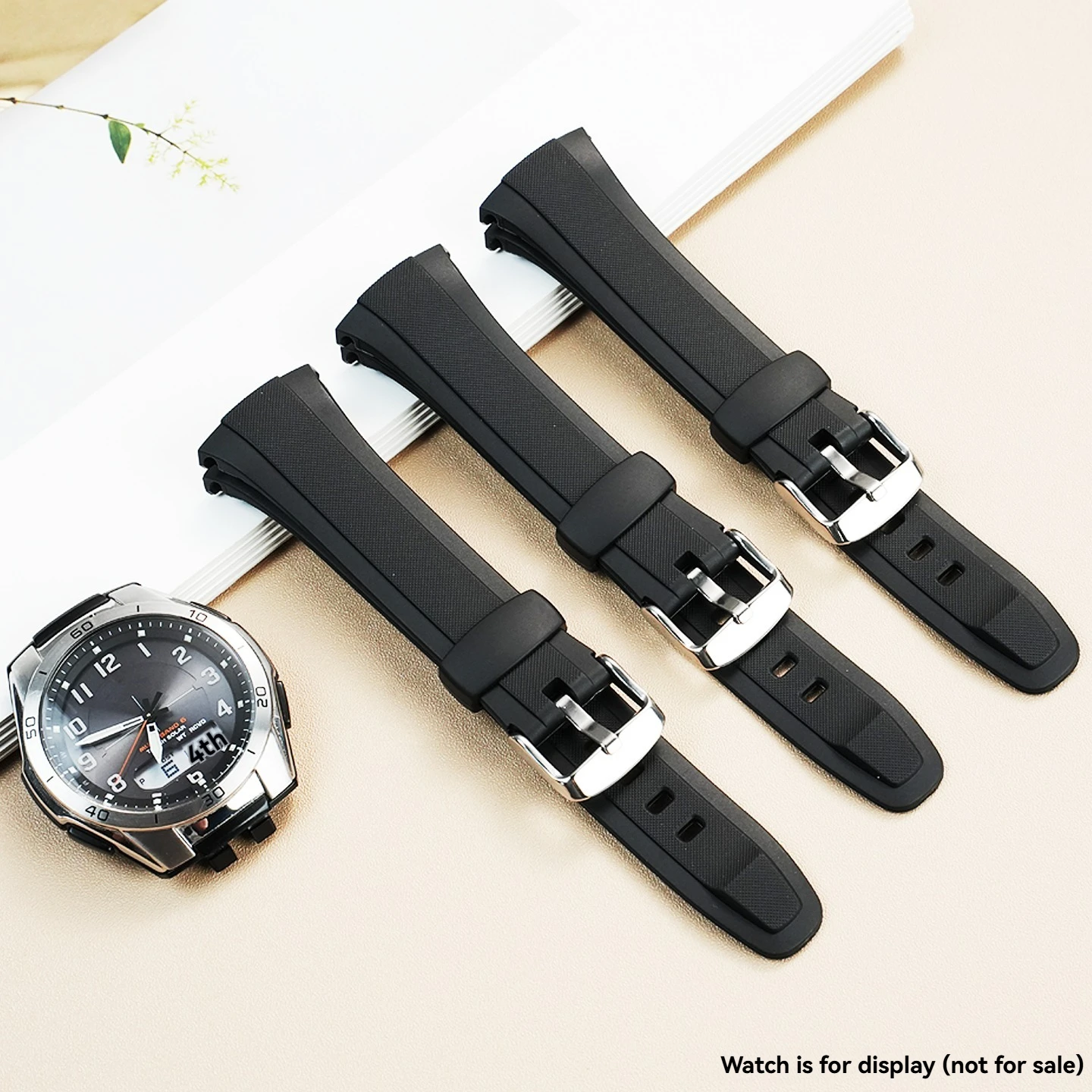 Фото Для Casio WAVE CEPTOR WVA-M640/M650/WVQ-M410 водонепроницаемый силиконовый ремешок для часов из смолы, черный сменный аксессуар №2