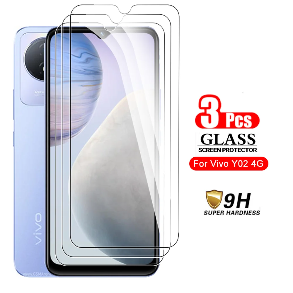 

For Vivo Y02 Y16 Y22 Y22s Y35 3PCS 9H Tempered Glass For VivoY02 VivoY35 Y 02 35 16 22 4G Full Cover Protective Screen Protector