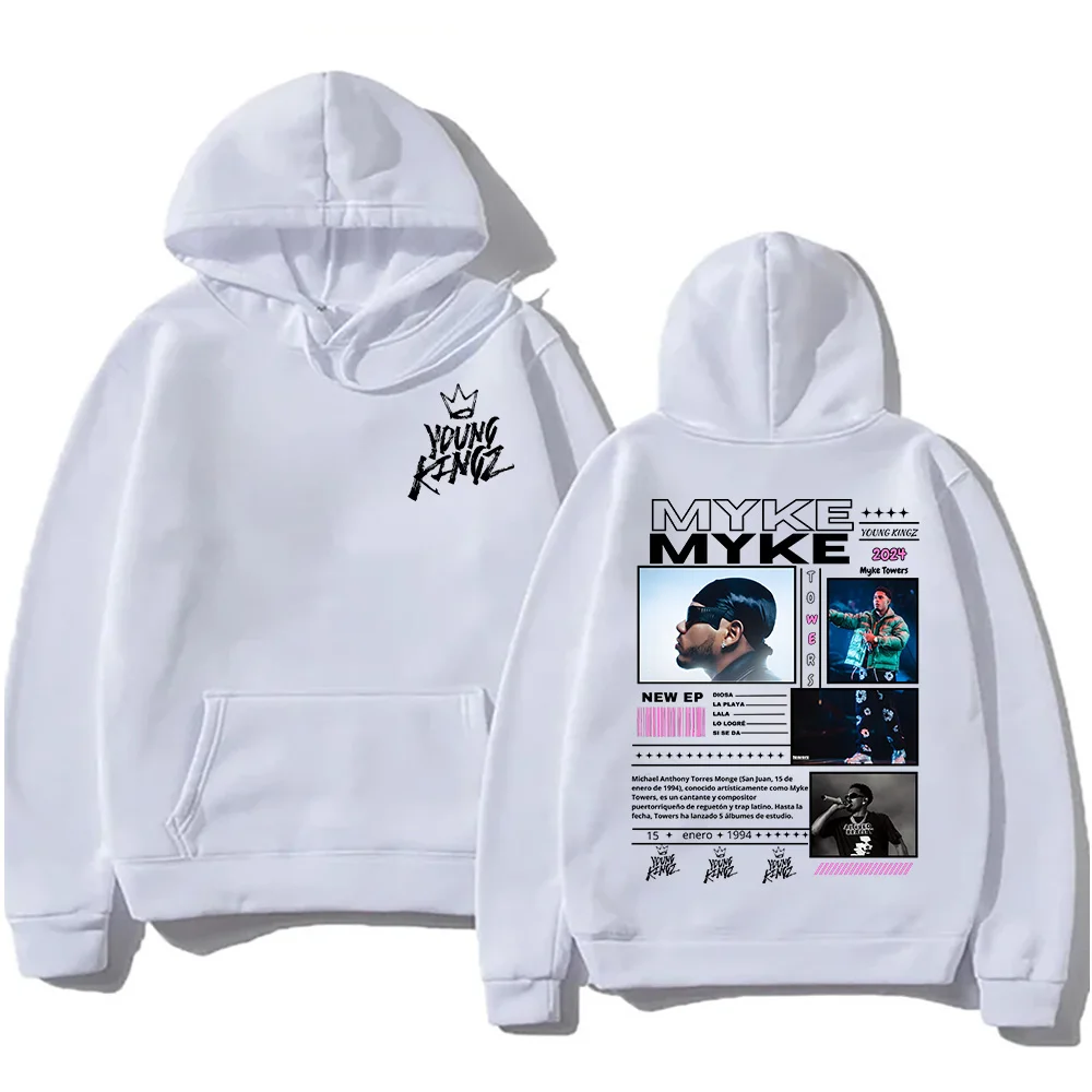 Фото Толстовки Myke Towers с новым узором, эстетичная одежда для женщин/мужчин, уличная одежда большого размера, осенне-зимние модные повседневные пуловеры в стиле хип-хоп №4