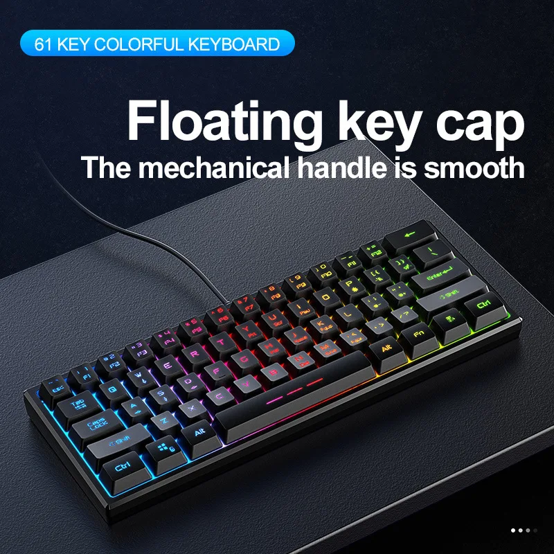 

FV61 Wired 61 Keys Mini Keyboard Computer and Office Keyboard Gaming RGB Backlit Keyboard Portable Keyboard for Pc Laptop