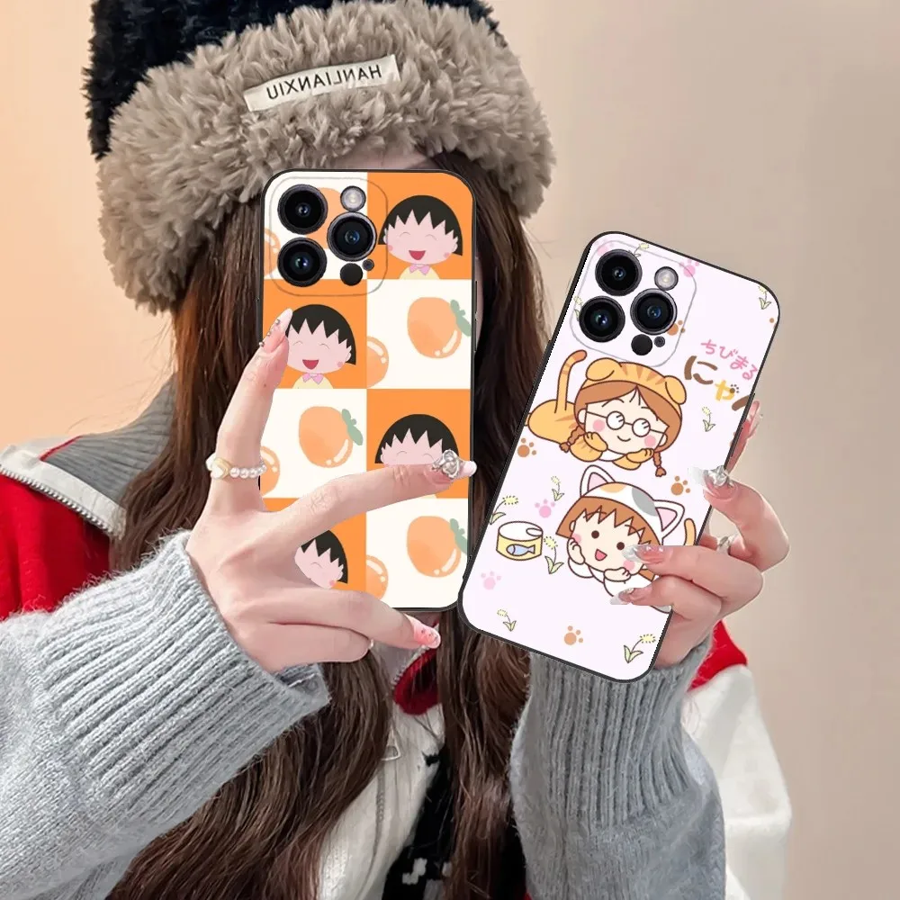 Catoon C-Chibi M-Maruko-C-Chan Phone Case For iPhone 16 15 14 13 12 11 Plus Pro Max XS X XR SE Mini 8 7 Soft Silicone Black