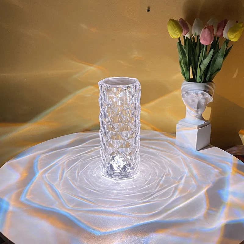 

Rose Light Shadow Crystal Desk Lamp Bedroom Touch Small Night Lamp Petal Diamond Atmosphere Lamp Crystal Decor