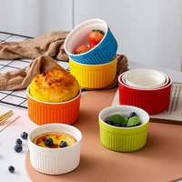 1pc baking tools souffle baked bowl colored glazed striped cup wicker cup dessert bowl steamed egg bowl ceramics