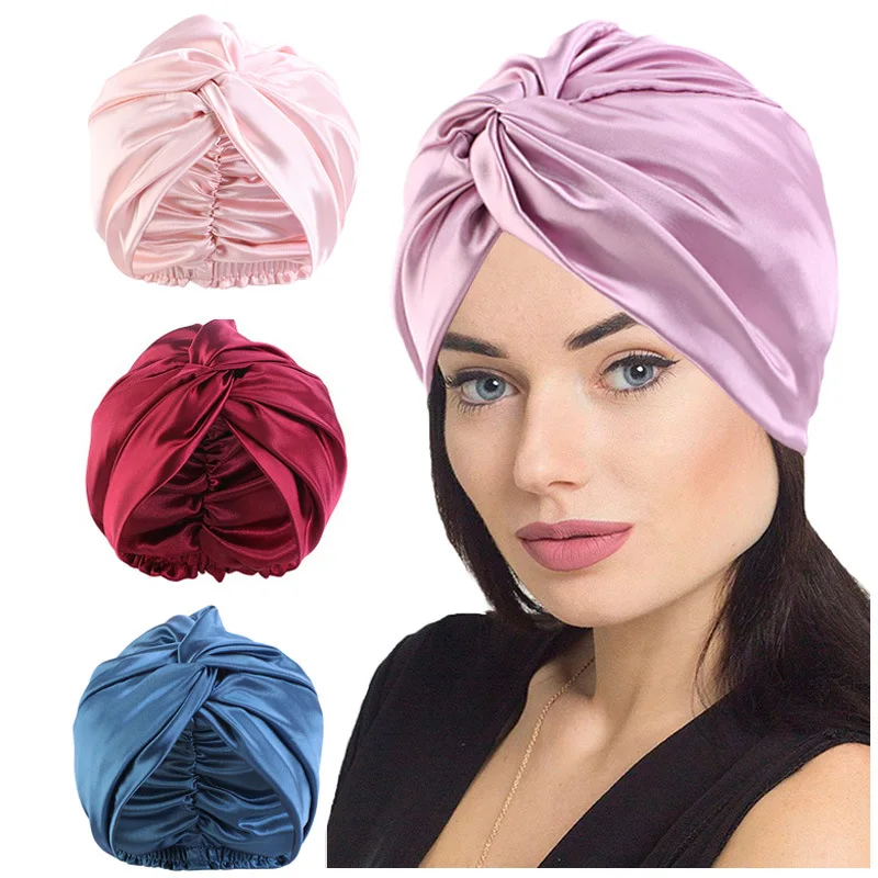 

Silk Satin Sleep Cap Women Turban Elastic Head Scarf Hair Care Night Hat Chemo Caps Sleeping Bonnet Beanie Cover Headwear Solid