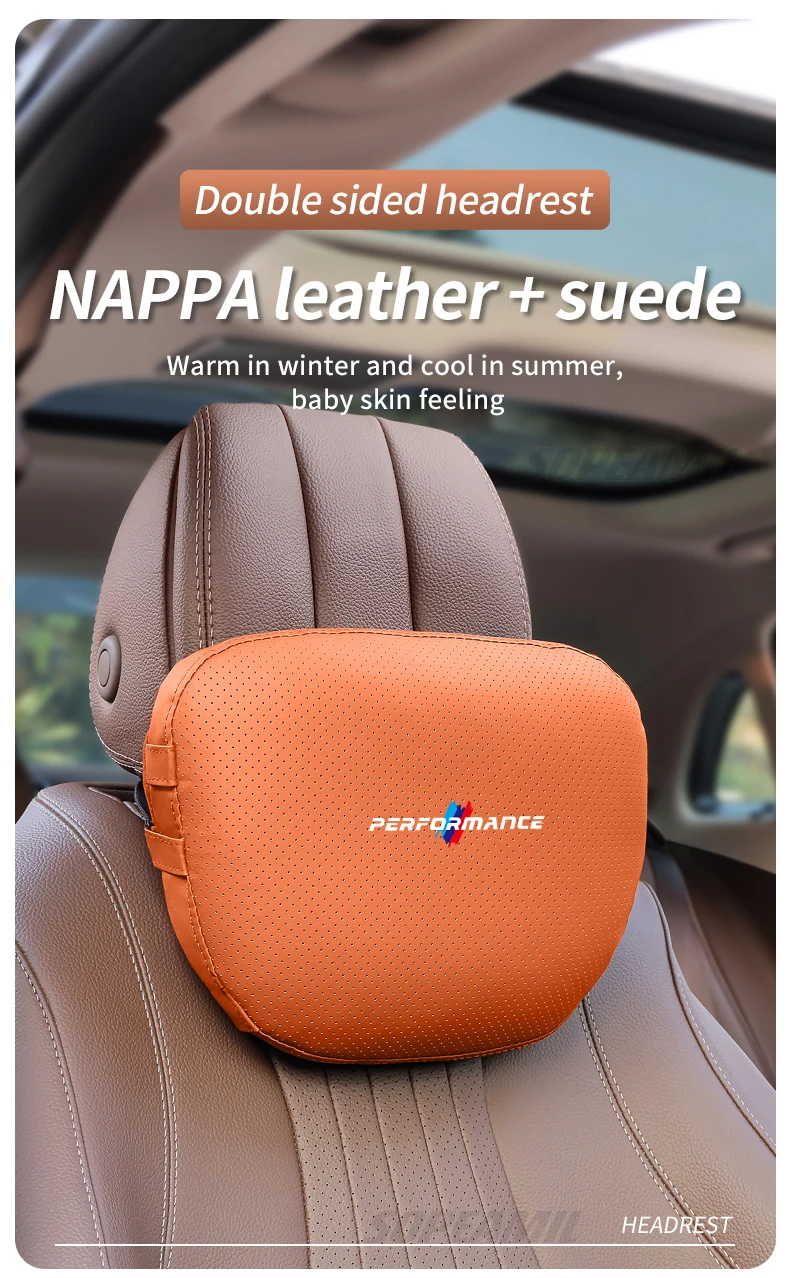For BMW M Performance X1 X3 X4 X5 E39 E46 E60 E70 E90 F10 F20 F30 G05 G20 G30 Car Suede Leather Headrest Seat Lumbar Back Pillow