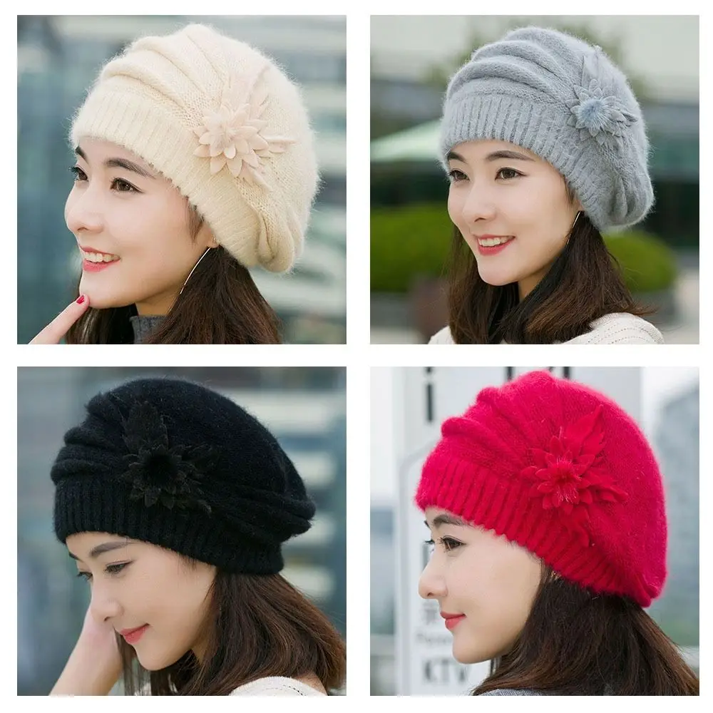 

Women Warm Pure Color Female Cap Knitting Artist Cap Hat Berets Beanies