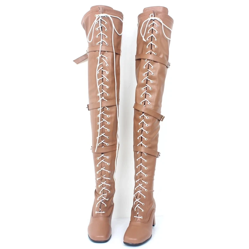 2023 New Fashion Over-The-Knee Thick Heel Buckle Strap Zip Patent Leather Thigh High Boots Go Go Shoes Custom Colors